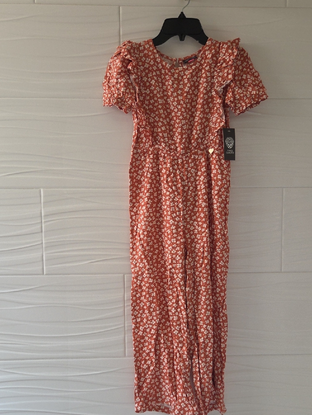 Vince Camuto Rust-Orange Floral Midi Dress